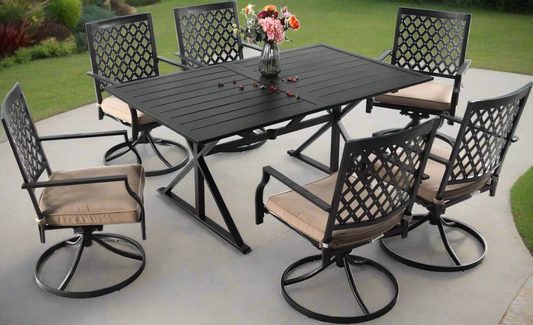 Create the Perfect Patio Oasis: 7 Piece Outdoor Dining Set with Cushions Swivel Chairs and Rectangular Table