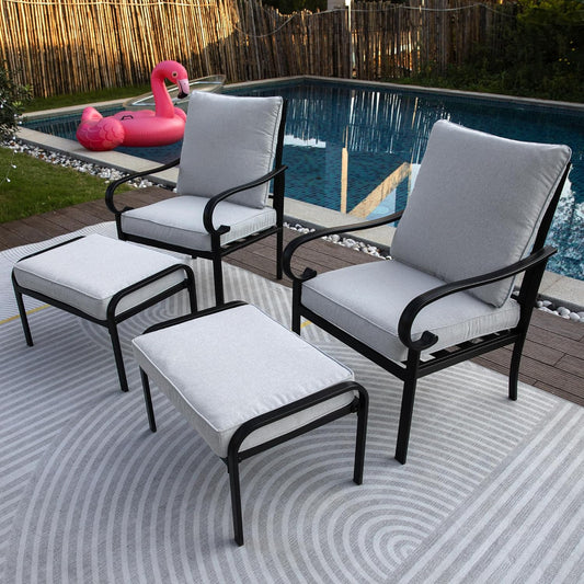 Patio Conversation Sets 4 Piece: 2 Patio Sofa Chairs and 2 Ottomans