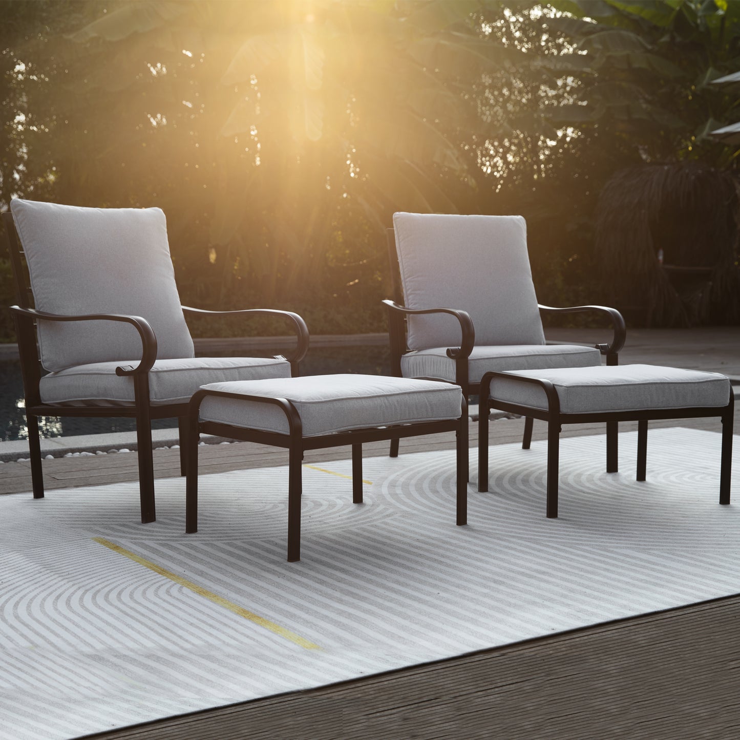 4-Piece Outdoor Conversation Set with Cushions, 2 Patio Sofa Chairs and 2 Ottomans