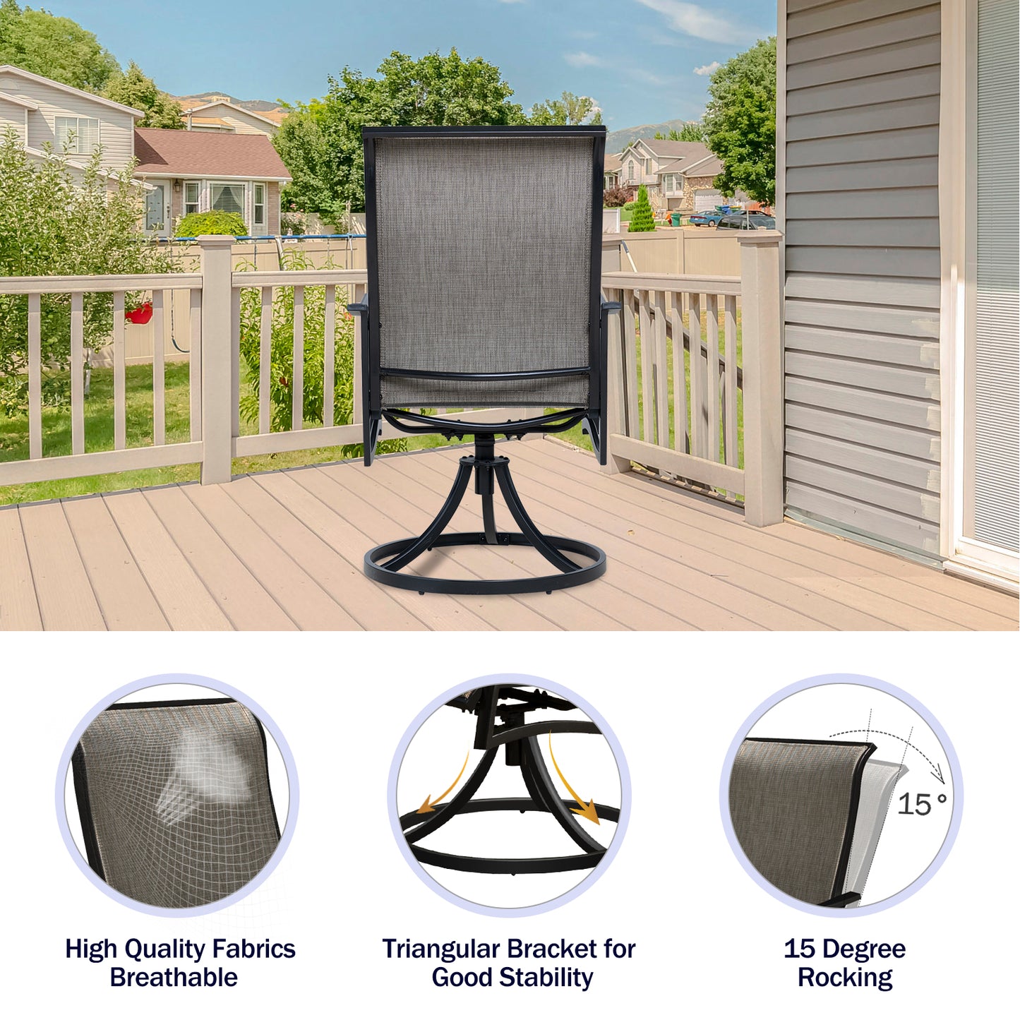 7-Piece Patio Dining Set with 6 Outdoor Swivel Chairs & 63" Rect Table (1.57" Umbrella Hole)