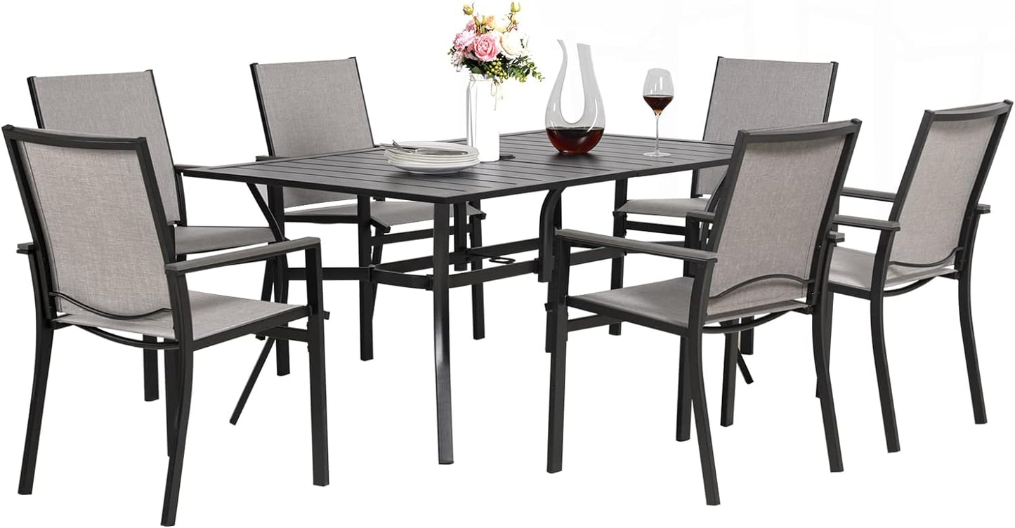 7-piece Patio Dining Set, 6 Outdoor Chairs & Square Metal Table (1.57" Umbrella Hole)