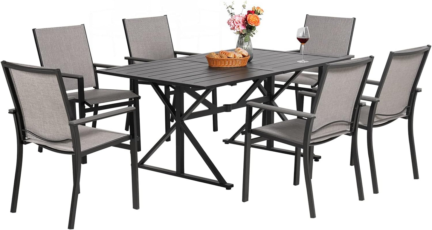 7-piece Patio Dining Set, 6 Outdoor Chairs & 63“ Rect Tables (1.6"-2" Umbrella Hole)