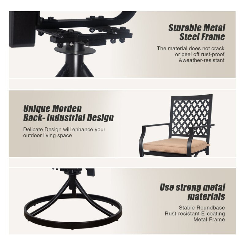 6-Piece Patio Dining Set with Bench, 4 Swivel Chairs with Cushions & 61.2" Park Bench & 63" Rect Table (1.6"-2" Umbrella Hole)