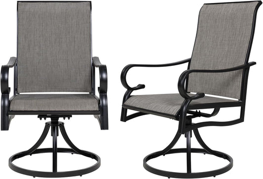 2PCS Patio Dining Swivel Rocker Chairs, Grey Textilene High Back Swivel Chairs for Dining Room Outdoor Porch Pool Deck