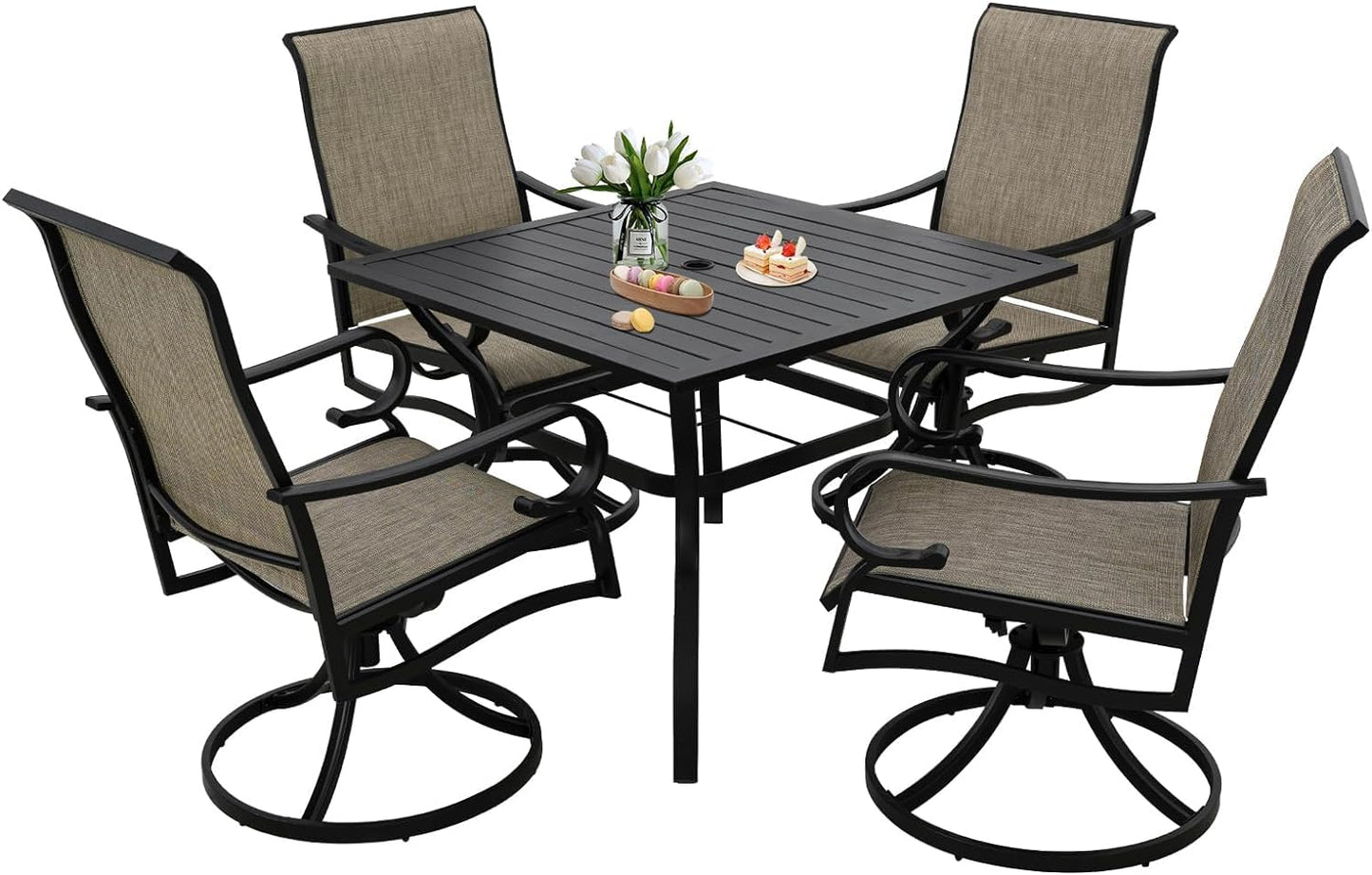 5-Piece Patio Dining Set with 4 Swivel Chairs & Square Table (1.57" Umbrella Hole)