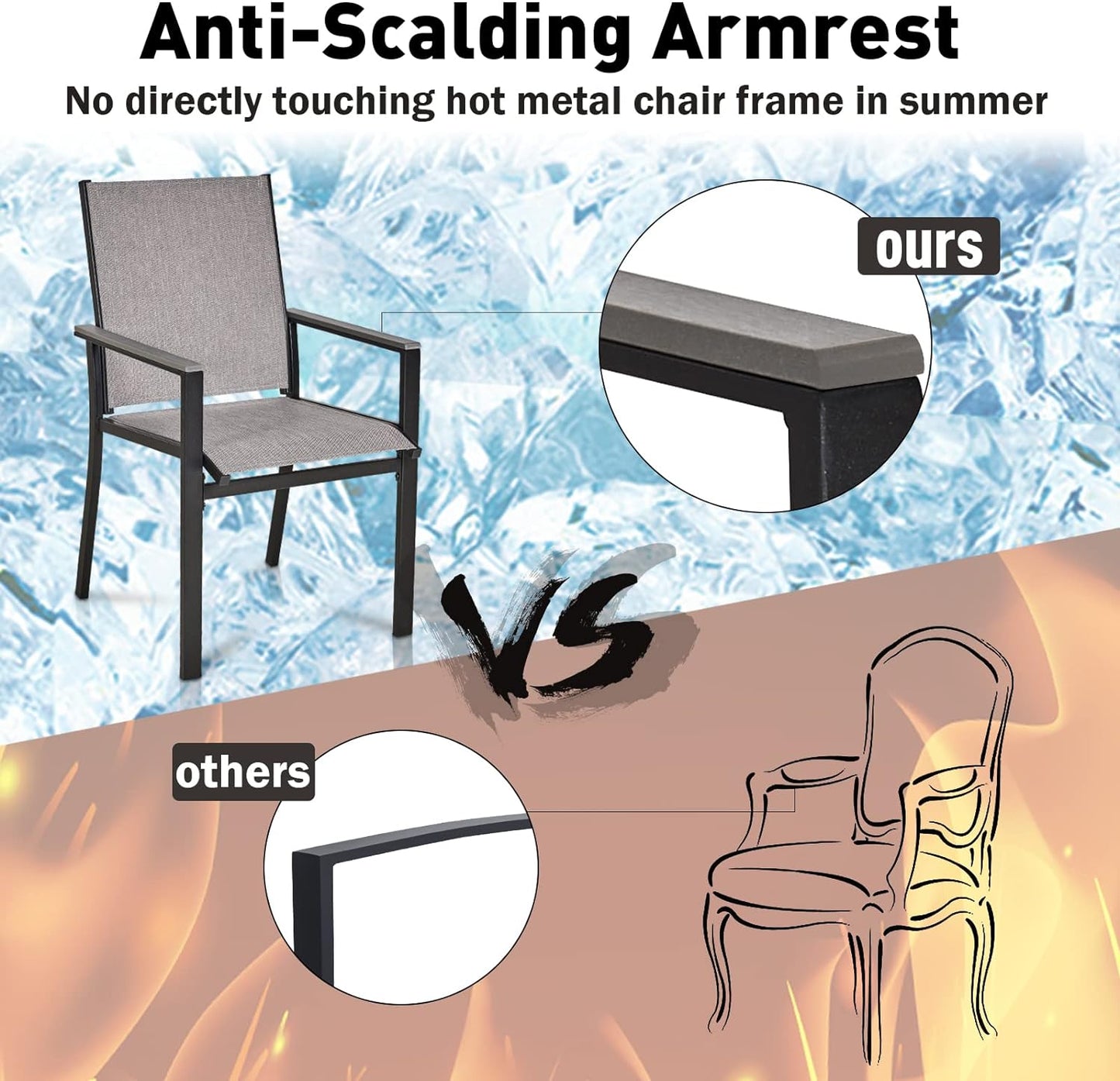 5-Piece Patio Dining Set, 4 Outdoor Textilene Chairs & Square Metal Table with 1.57" Umbrella Hole