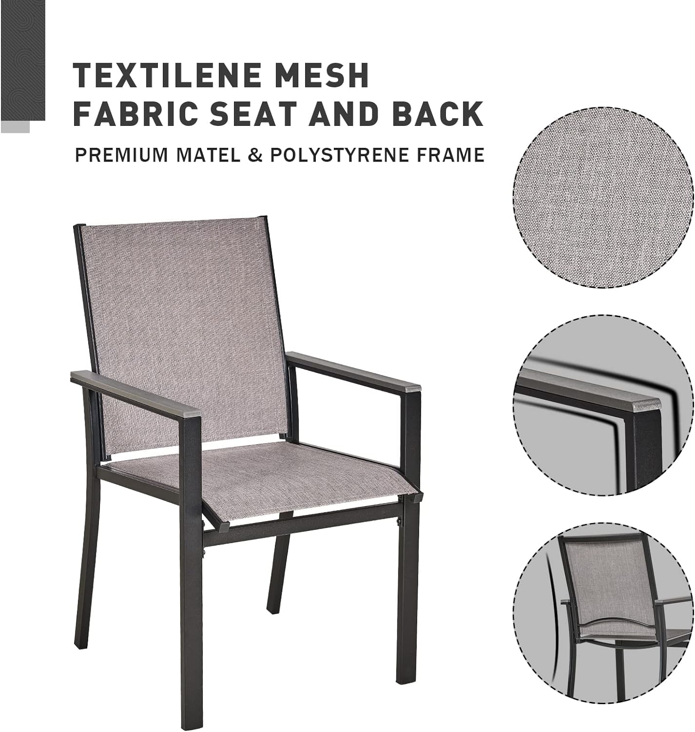 6-Piece Outdoor Dining Bench Set, 4 Patio Chairs & 61.2" Metal Bench & 63" Rect Table with (1.57" Umbrella Hole)