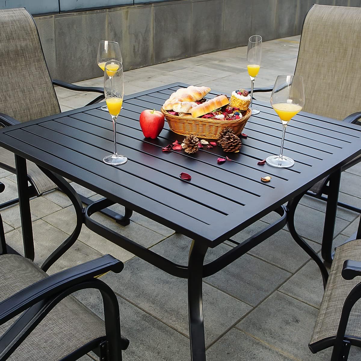 5-Piece Patio Dining Set with 4 Swivel Chairs & Square Table (1.57" Umbrella Hole)