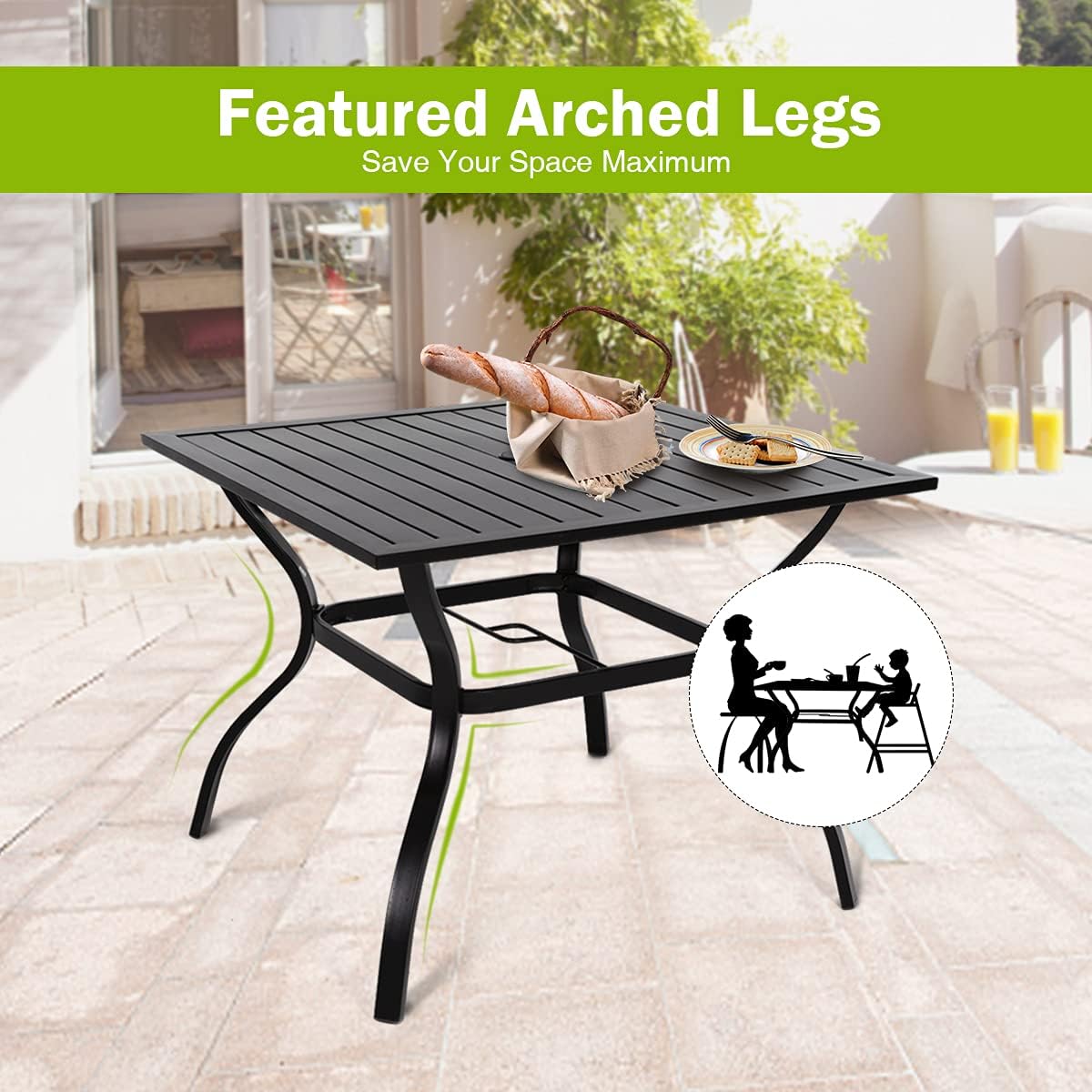 5-Piece Patio Dining Set, 4 Outdoor Textilene Chairs & Square Metal Table with 1.57" Umbrella Hole