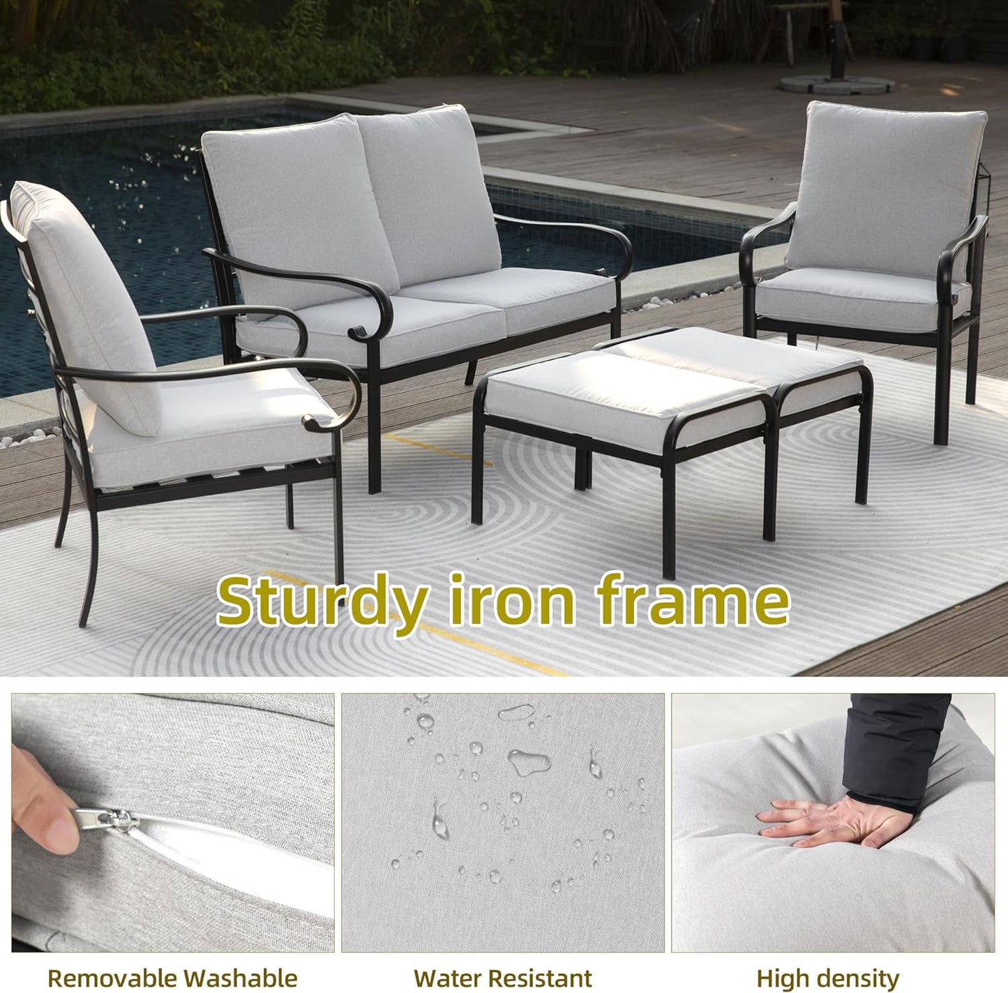 6-piece Patio Conversation Set with Cushions for 4-6 Persons