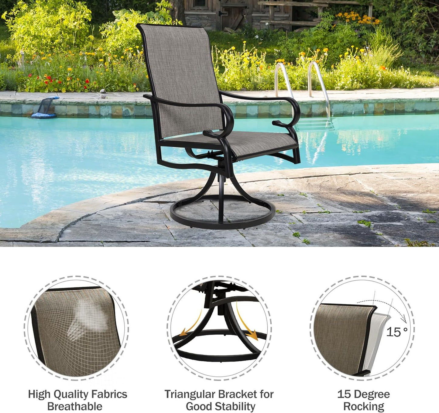 4 PCS Patio Dining Swivel Rocking Chairs Set of 4 Outdoor Textilene High Back Rocker Chairs for Outside Dinner Room Backyard Front Porch Pool Deck