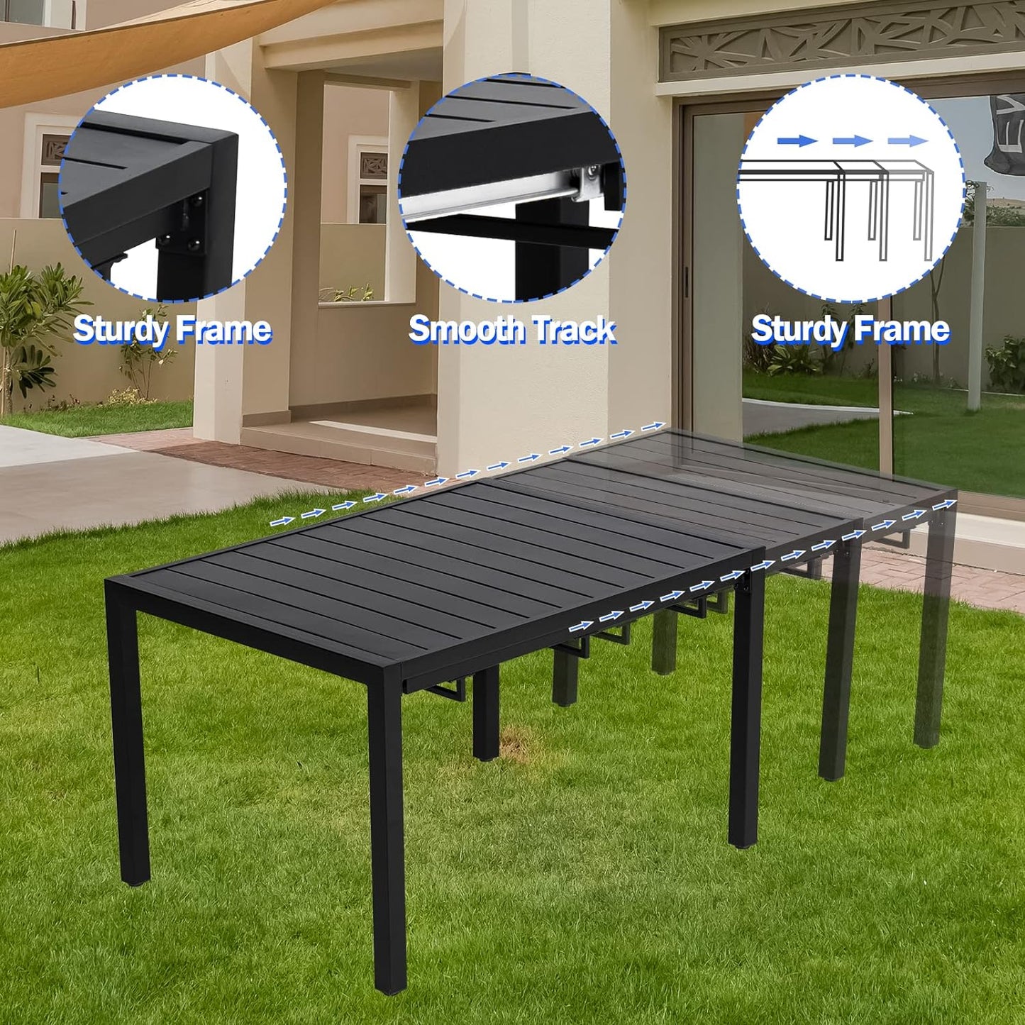 9 Pieces Patio Dining Set for 8, Extendable 78.8" Rectangle Dining Table and 8 Textilene Chairs