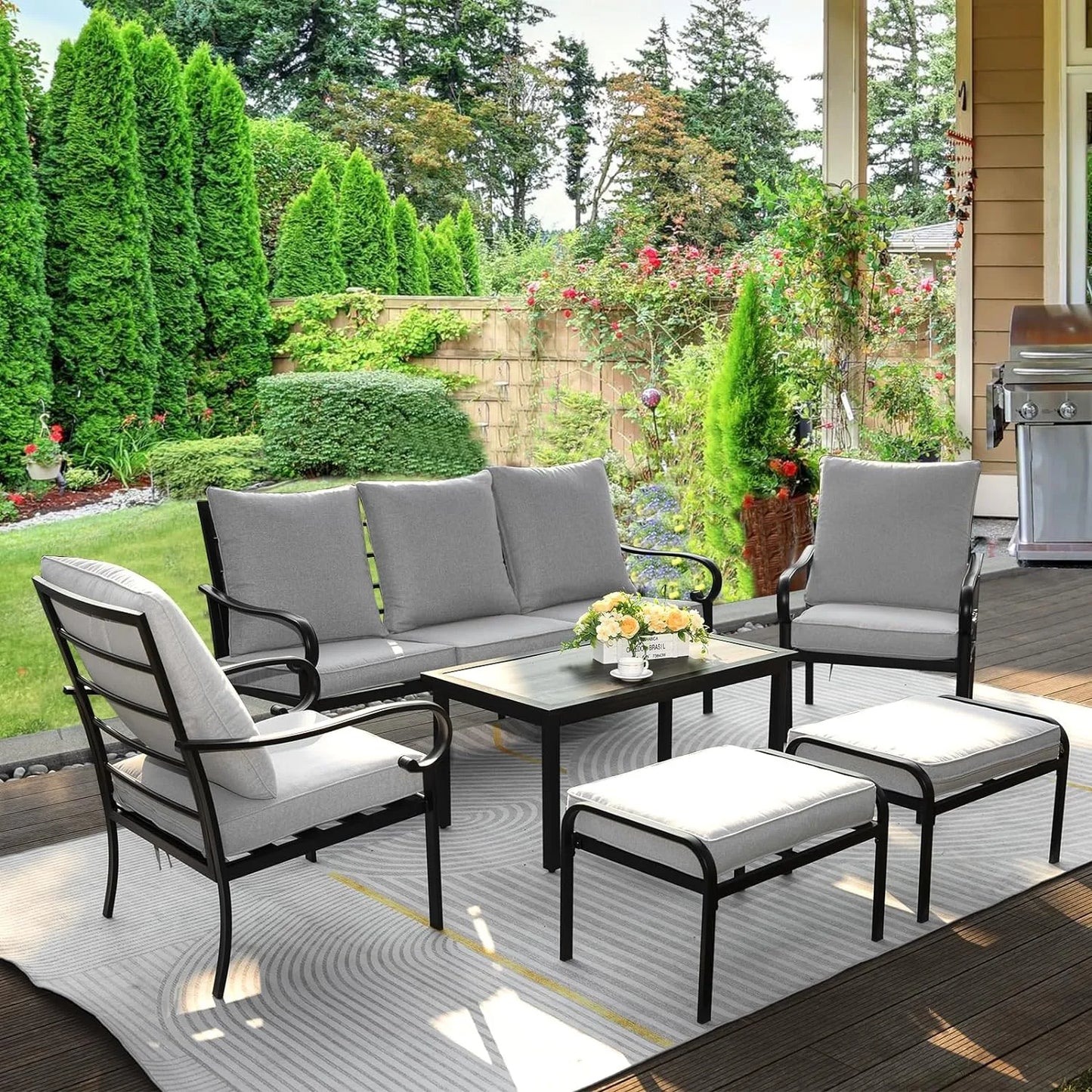 6-Piece Patio Conversation Set with Cushions for 5-7 Persons