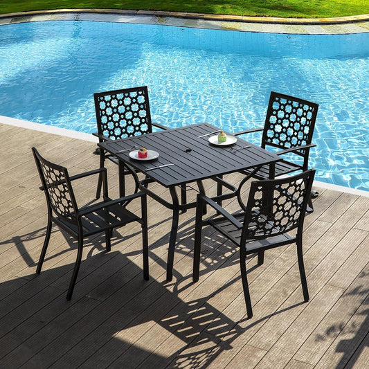 5-Piece Patio Dining Set, 4 Stackable Chairs & Square Table (1.57" Umbrella Hole)