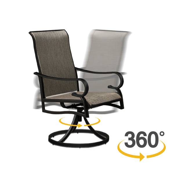 5-Piece Swivel Patio Dining Set, 4 High Back Chairs and Square Wood-Like Grain Table (1.57" Umbrella Hole)