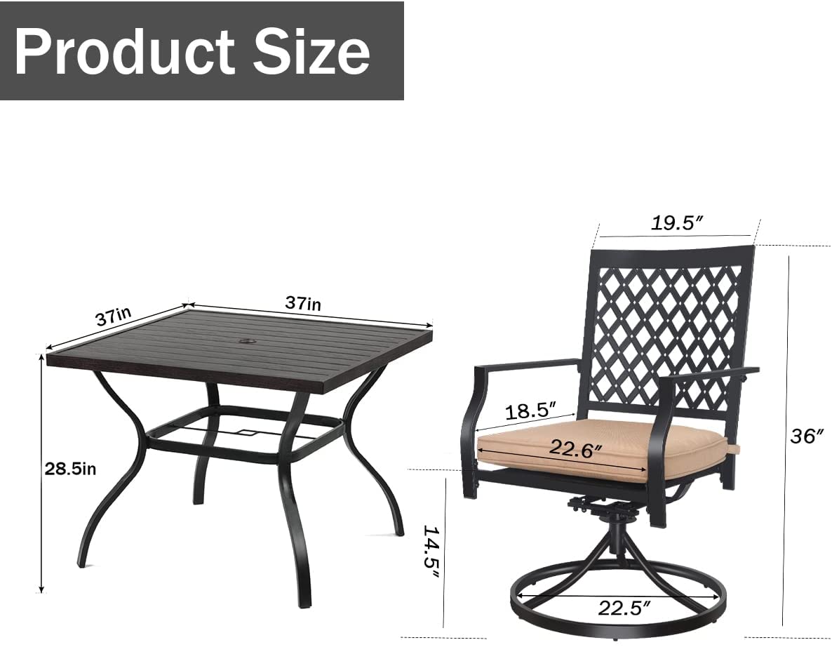 5-Piece Patio Dining Set, 4 Swivel Chairs with Cushions & Wood-like Grain Table (1.57" Umbrella Hole)