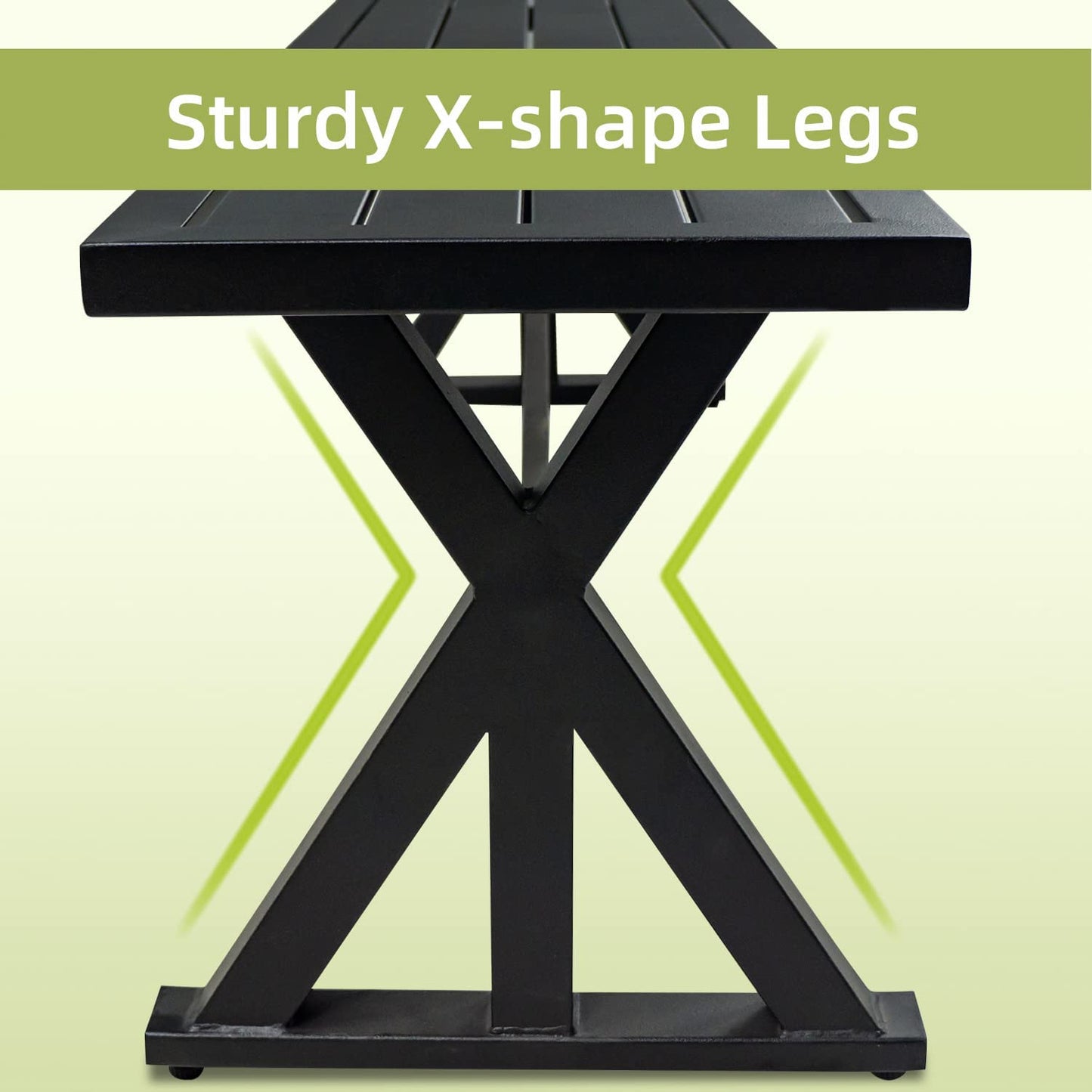 Outdoor Dining Bench, Patio 61.2" Black Metal Slatted Picnic Benches, X-Leg Dining Seating for 2-3 Persons