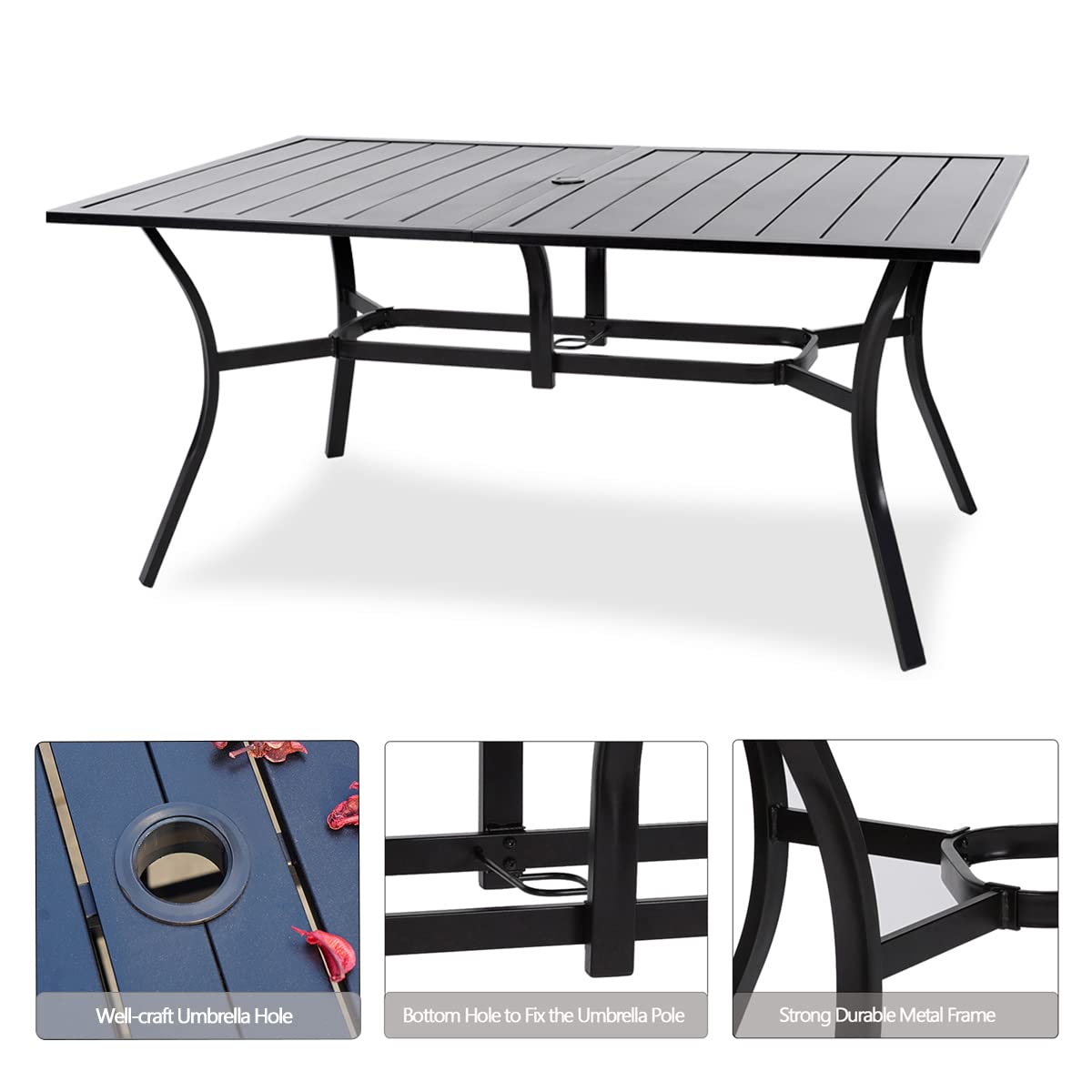 7-piece Patio Dining Set, 6 Outdoor Chairs & Square Metal Table (1.57" Umbrella Hole)