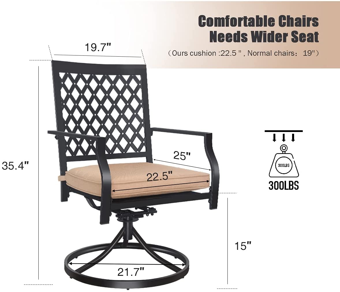 2-Piece Outdoor Swivel Chairs with Cushions, Patio Dining Chairs Set for Bistro Backyard