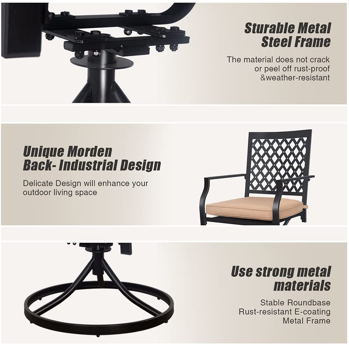 5-Piece Patio Dining Set, 4 Swivel Chairs with Cushions & Square Table (1.57" Umbrella Hole)