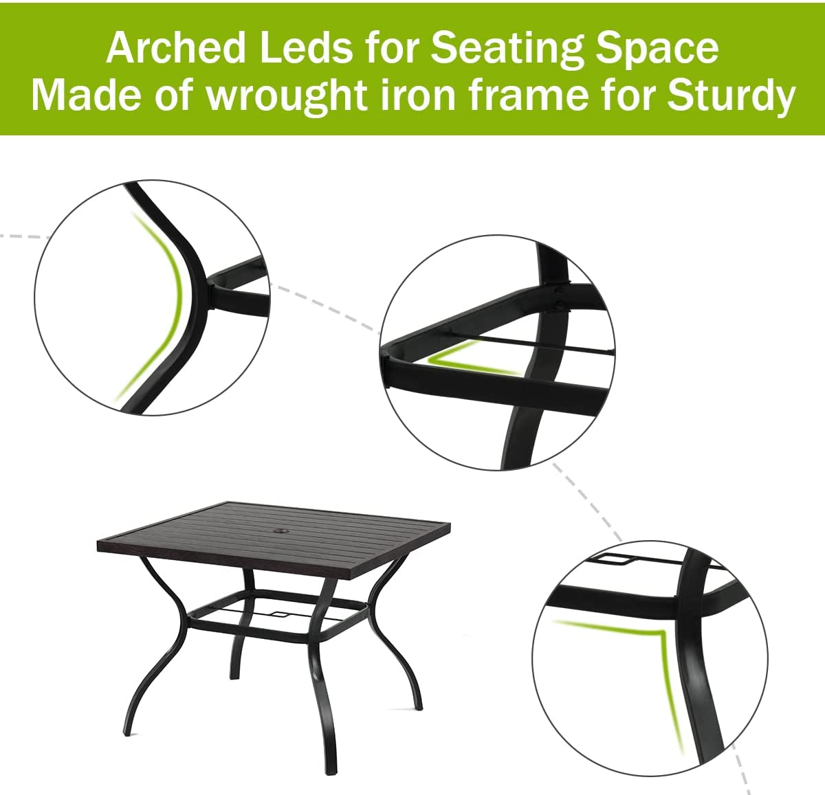 5-Piece Patio Dining Set, 4 Swivel Chairs with Cushions & Wood-like Grain Table (1.57" Umbrella Hole)