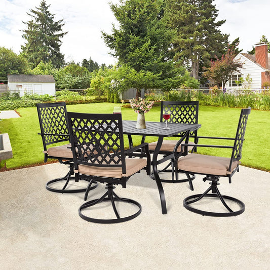 5-Piece Patio Dining Set, 4 Swivel Chairs with Cushions & Square Table (1.57" Umbrella Hole)