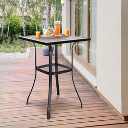 MEOOEM Patio Bar Table, Outdoor Square Bar Height Bistro Table with Wooden-Like Top and Metal Frame