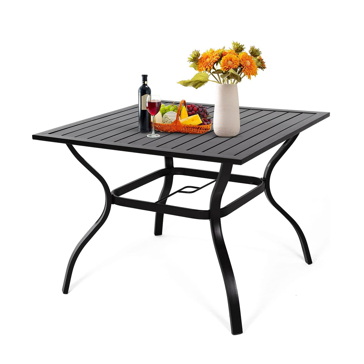 37" Black Metal Patio Dining Table (1.57" Umbrella Hole)