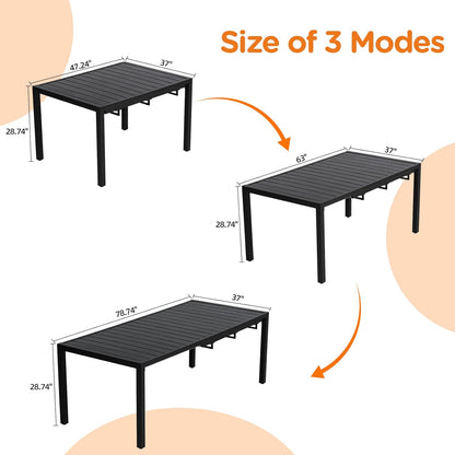 9 Pieces Patio Dining Set for 8, Extendable 78.8" Rectangle Dining Table and 8 Textilene Swivel Chairs