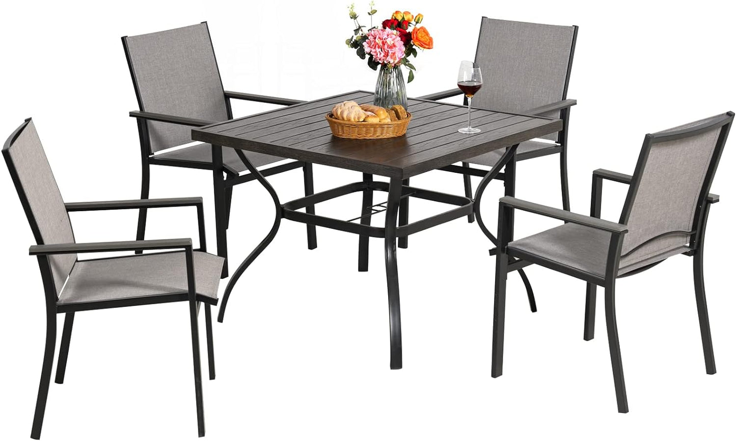 5-Piece Patio Dining Set, 4 Outdoor Chairs & Metal Wood-like Grain Table (1.57" Umbrella Hole)