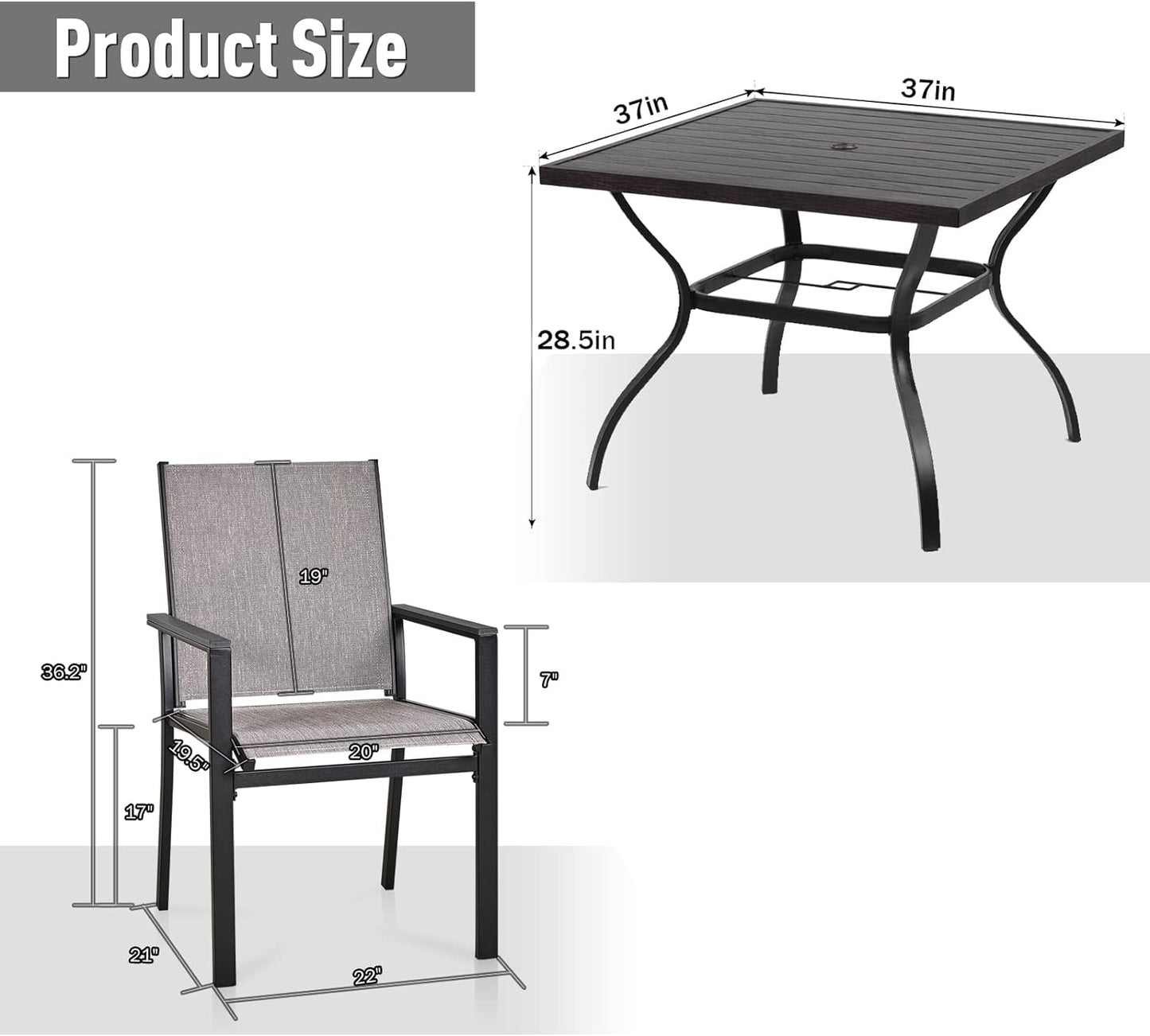 5-Piece Patio Dining Set, 4 Outdoor Chairs & Metal Wood-like Grain Table (1.57" Umbrella Hole)