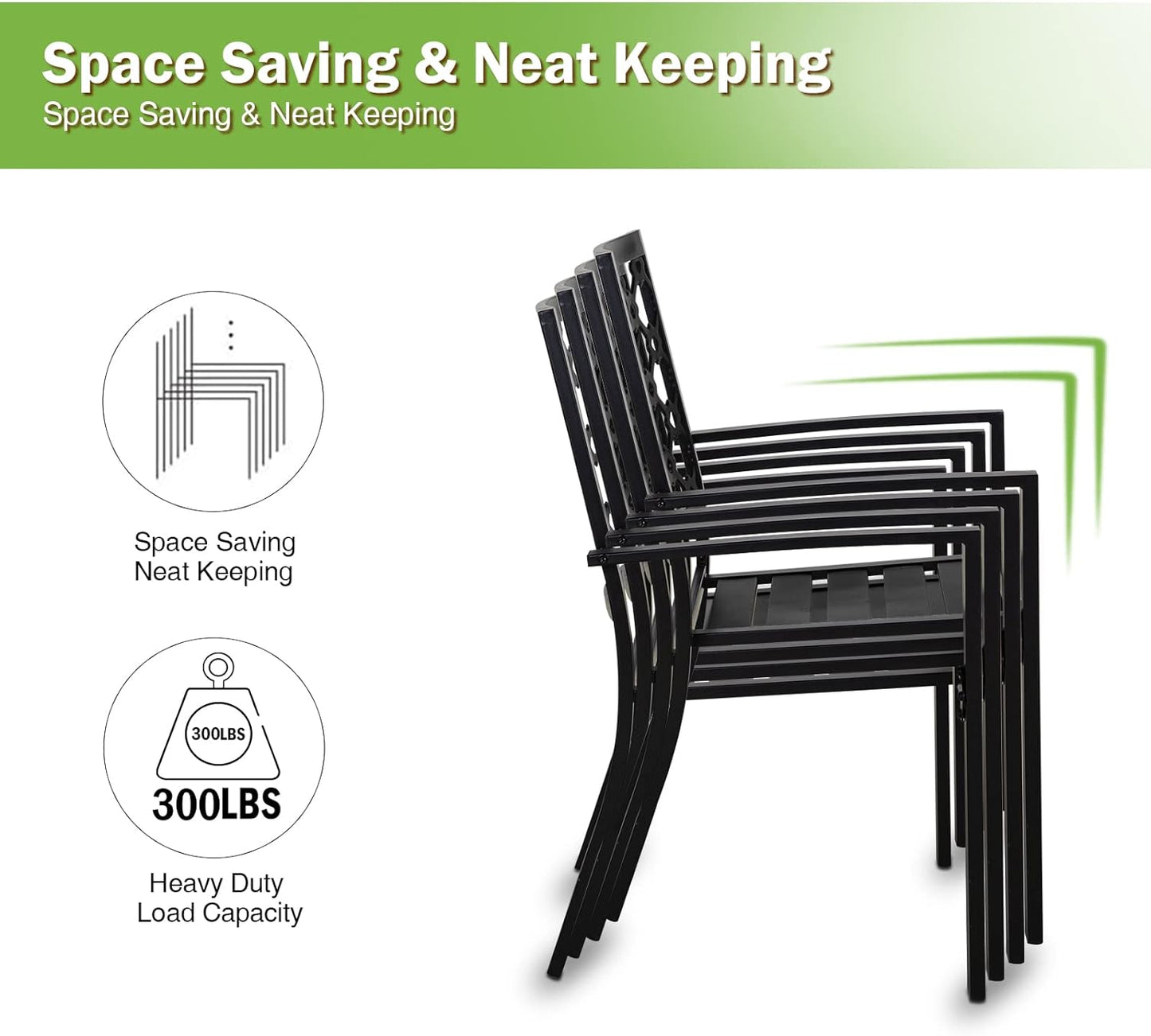 6-Piece Patio Dining Set with Bench, 4 Stackable Chairs & 61.2" Metal Bench & 63" Rect Table (1.6"-2" Umbrella Hole)