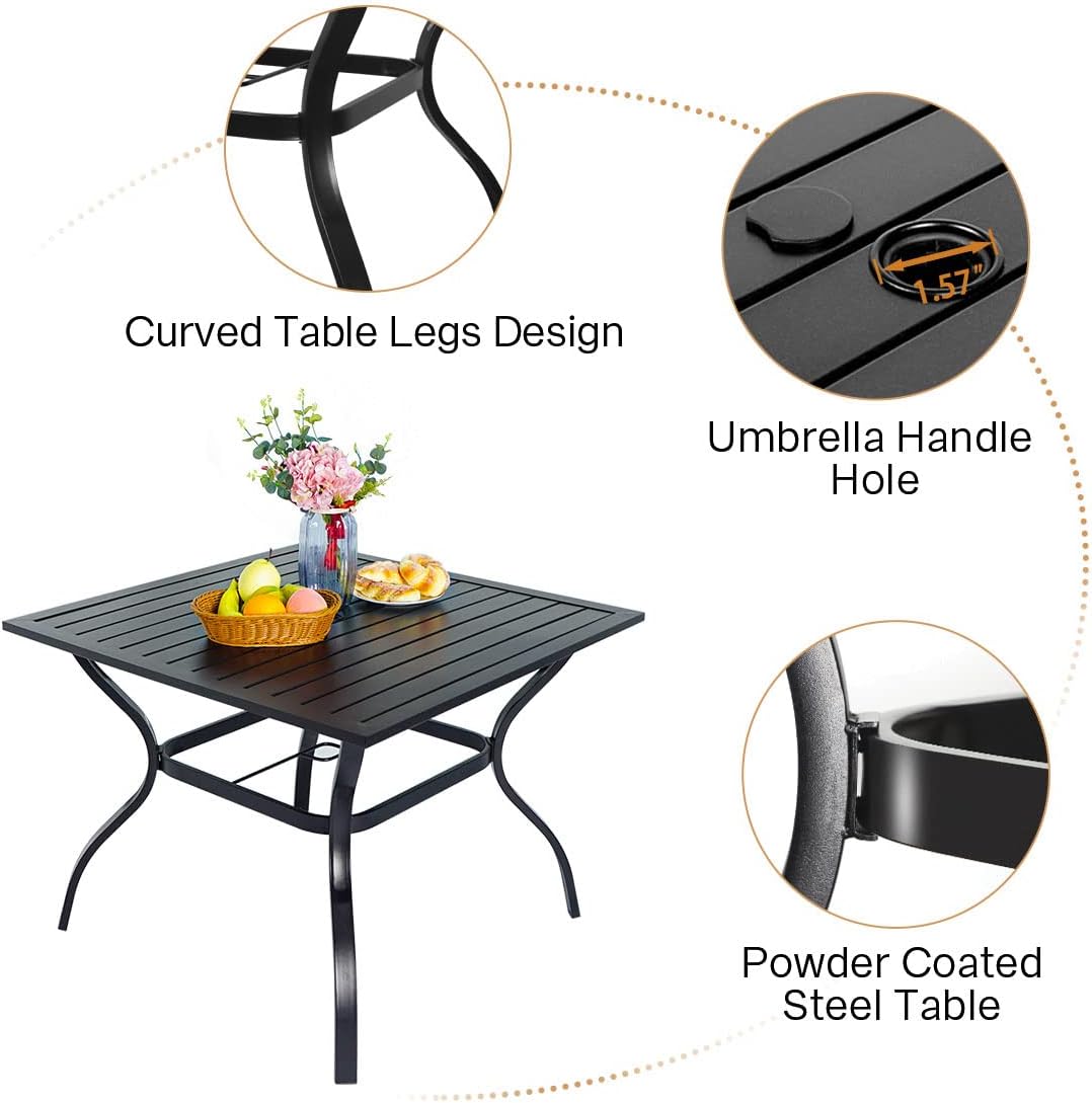 5-Piece Patio Dining Set with 4 Swivel Chairs & Square Table (1.57" Umbrella Hole)