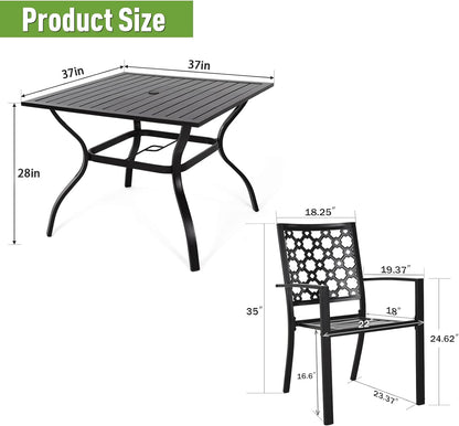 5-Piece Patio Dining Set, 4 Stackable Chairs & Square Table (1.57" Umbrella Hole)