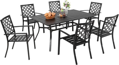 7-piece Outdoor Dining Set, 6 Stackable Chairs & 63" Rect Table (1.57" Umbrella Hole)