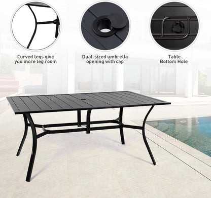 6-Piece Outdoor Dining Set, 63" Rect Dining Table with 1.57" Umbrella Hole & 61.2" Outdoor Bench & 4 Patio Swivel Chairs