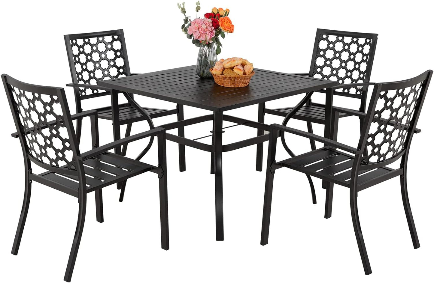 5-Piece Patio Dining Set, 4 Stackable Chairs & Square Table (1.57" Umbrella Hole)