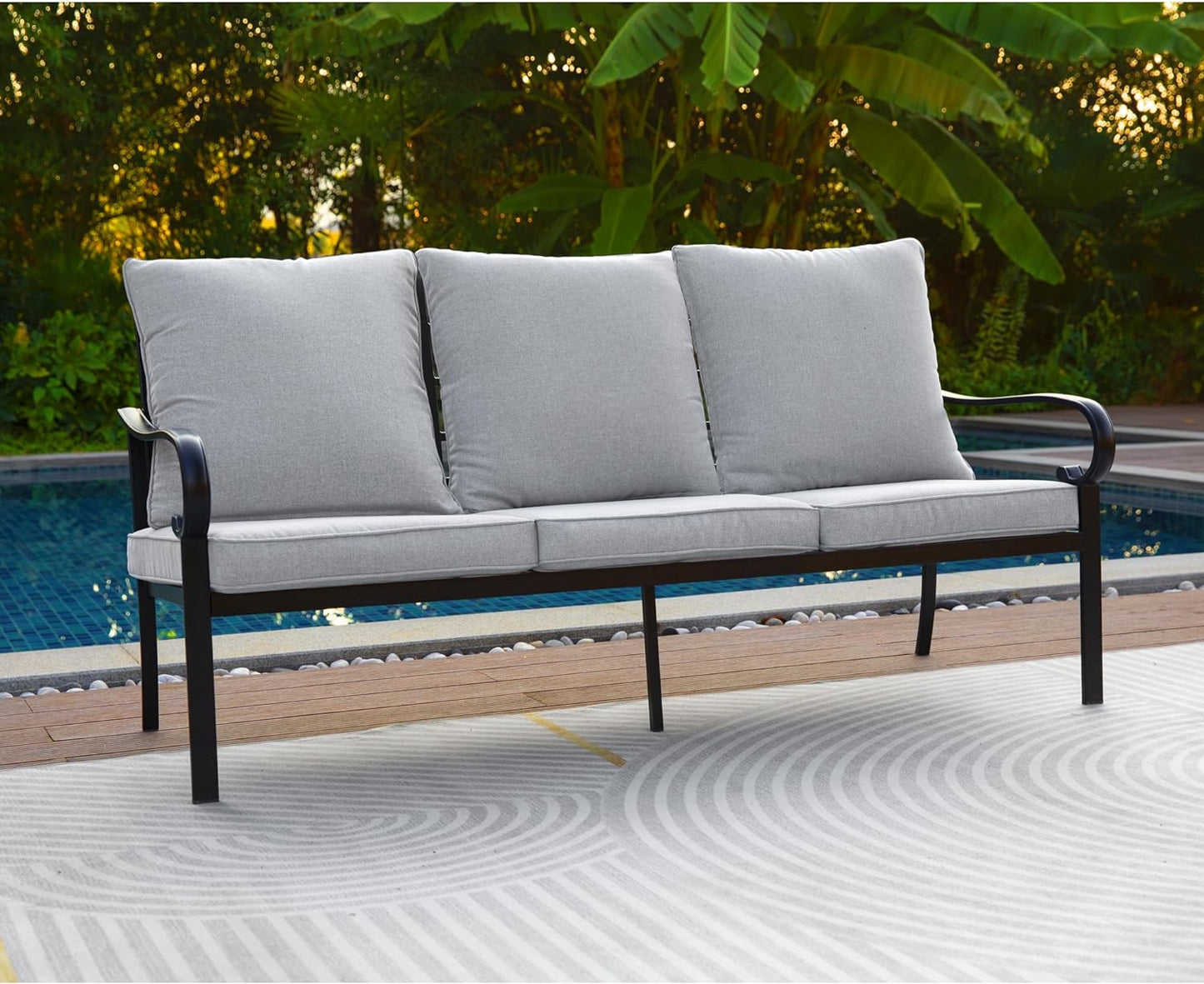 2-Piece Patio Conversation Set with Cushions, 3-Seater Sofa Bench with Coffee Table Sectional Sofa Furniture