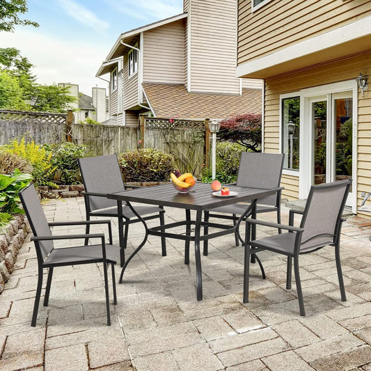 5-Piece Patio Dining Set, 4 Outdoor Chairs & Metal Wood-like Grain Table (1.57" Umbrella Hole)