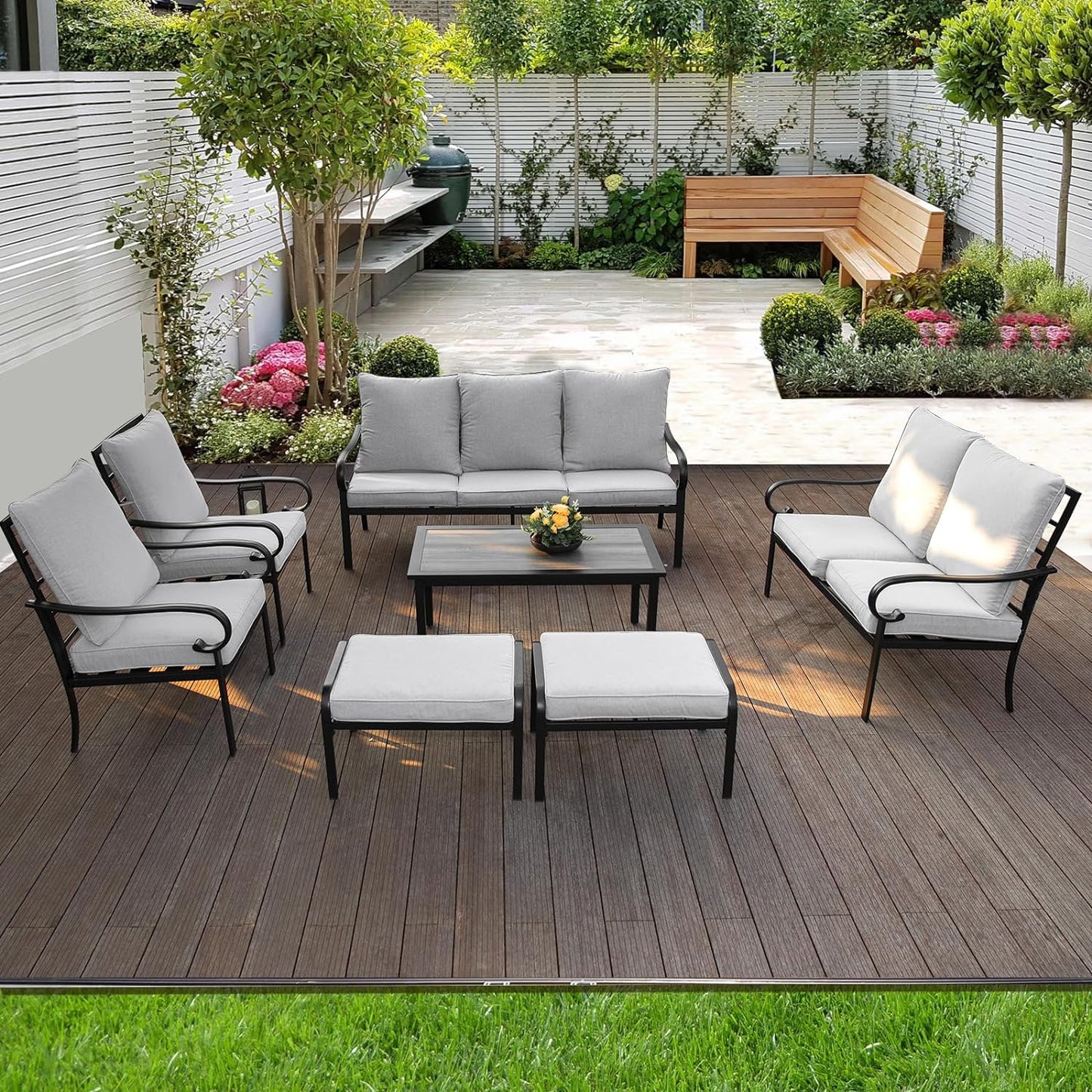7PCs Patio Conversation Set with Cushions for 7-9 Persons