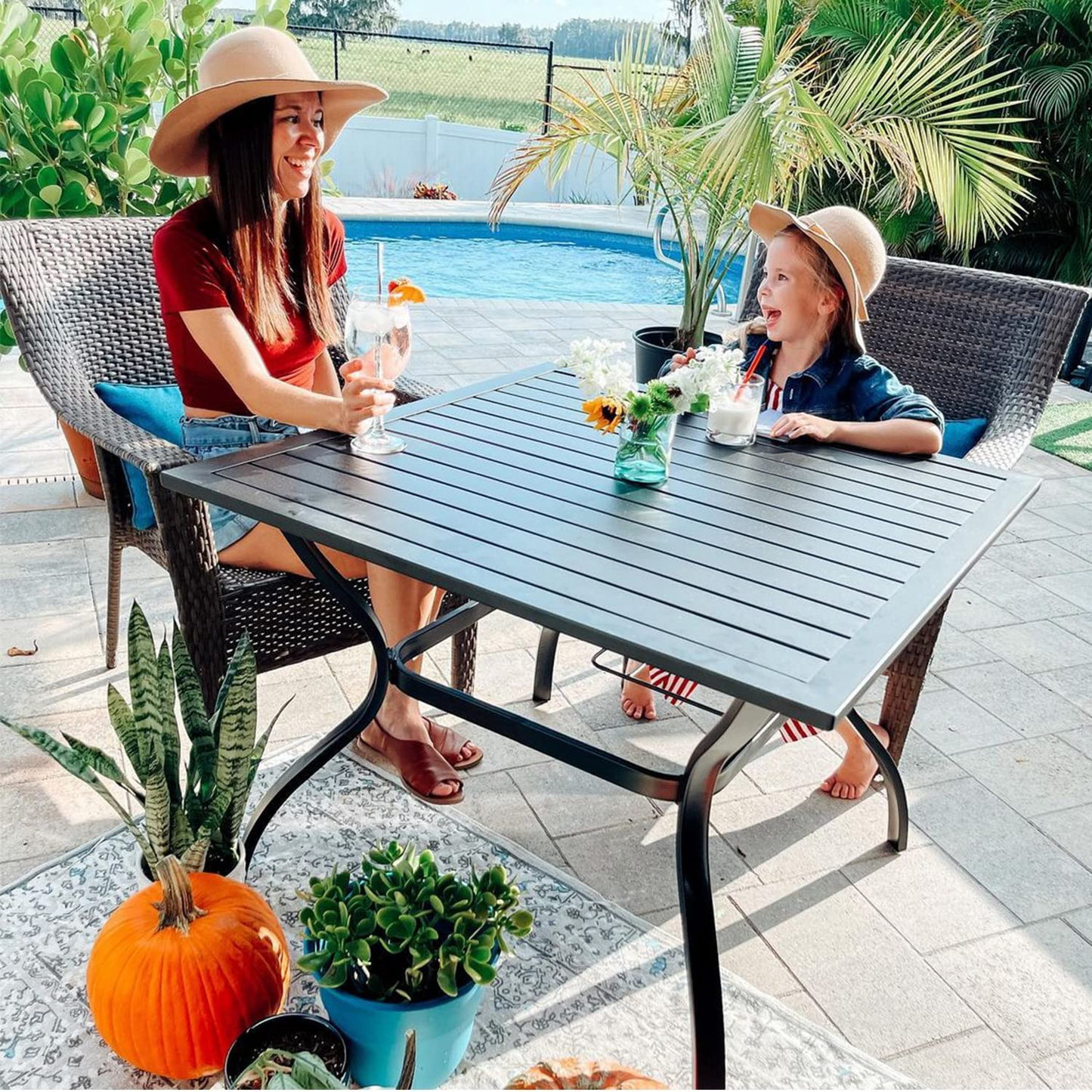 37" Black Metal Patio Dining Table (1.57" Umbrella Hole)