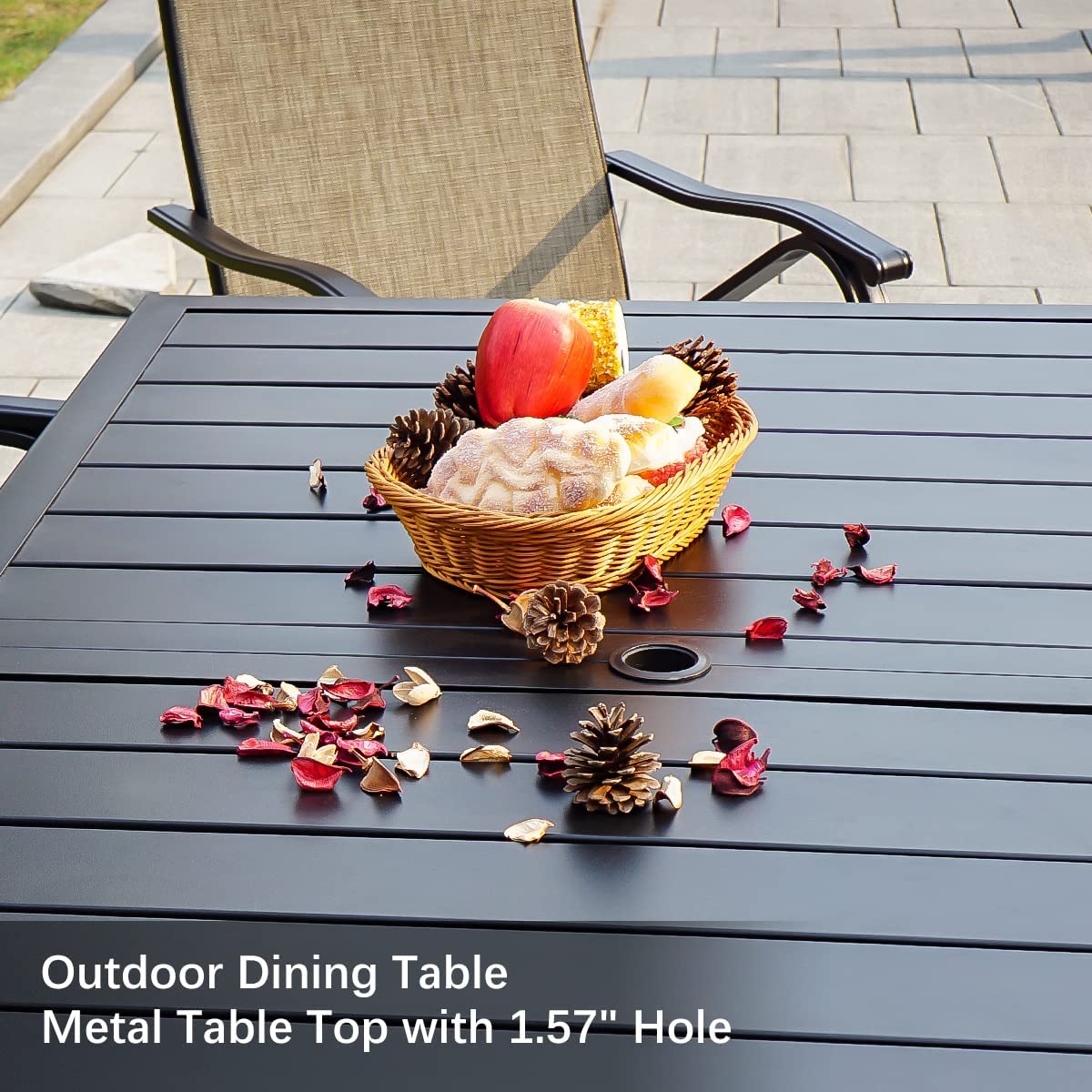 63" Rectangle Outdoor Patio Dining Table for 6 (1.57" Umbrella Hole)