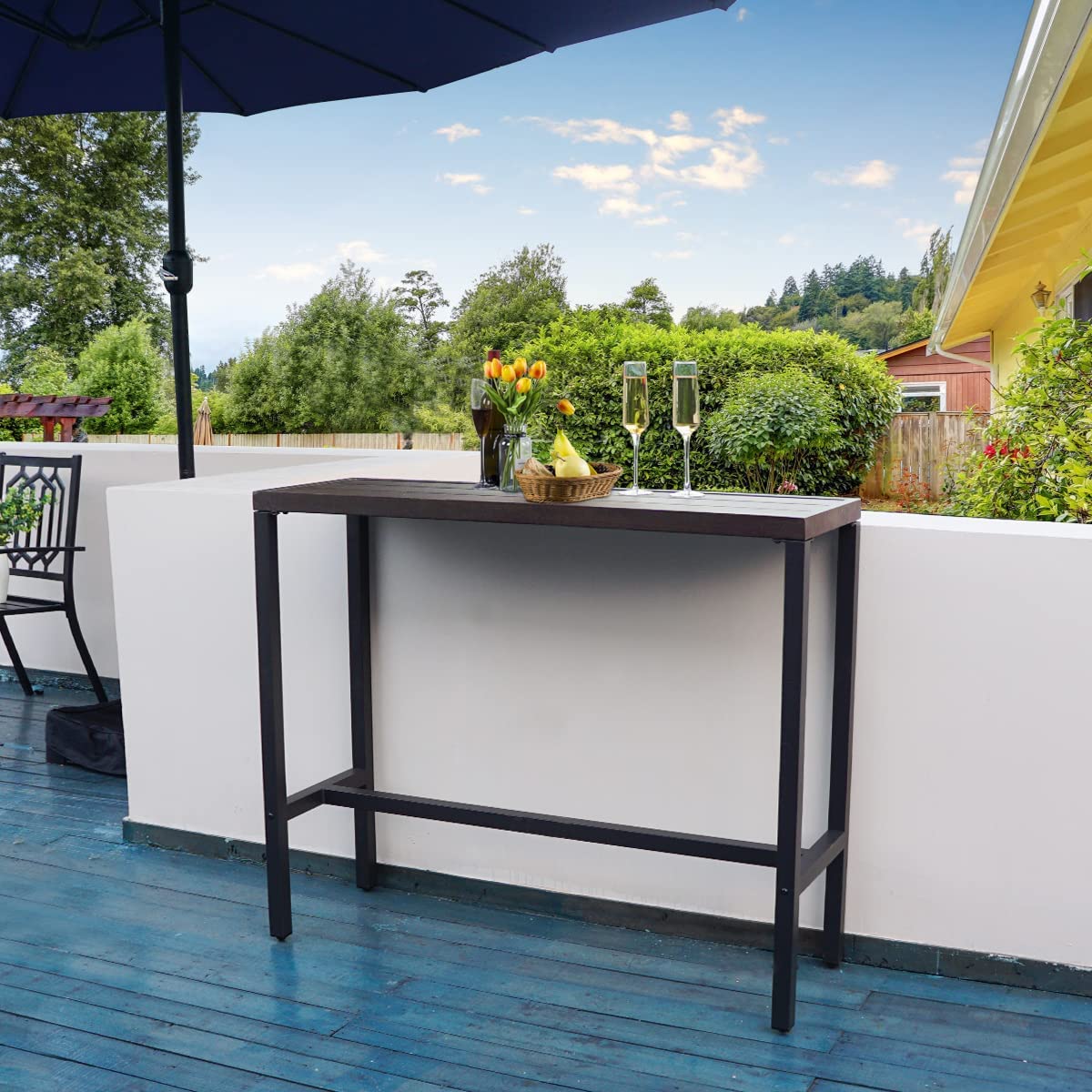 45.5" Outdoor Bar Table, Patio Counter Height Dining Table with Wood-like Grain Tabletop