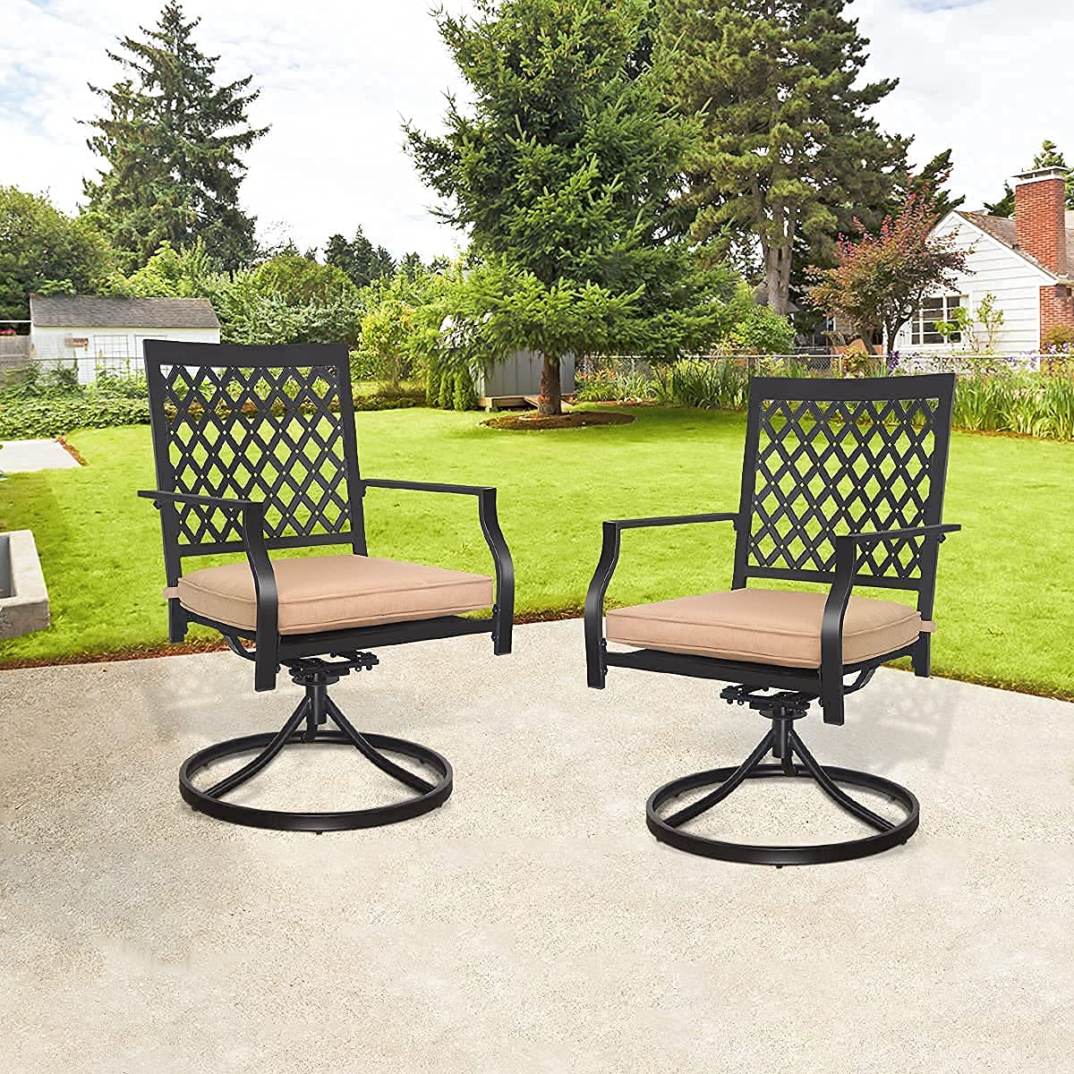 2-Piece Outdoor Swivel Chairs with Cushions, Patio Dining Chairs Set for Bistro Backyard